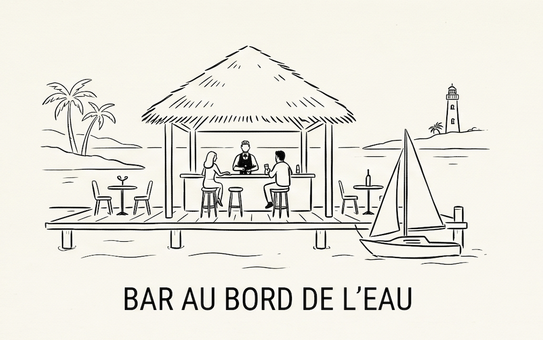 Terrasse d'un bar au bord du lac