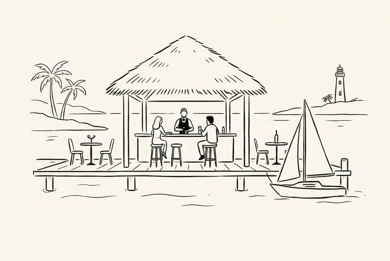 Terrasse d'un bar au bord du lac